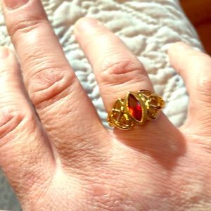 Gold over silver marquise garnet ring sz 7